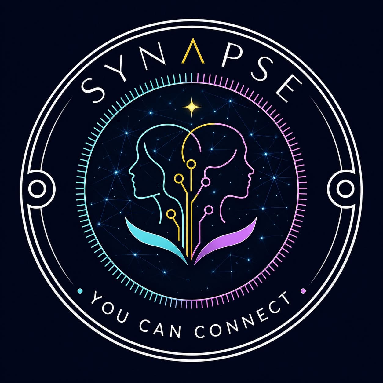 Símbolo Synapse representando conexão entre pessoas, conhecimento e tecnologia
